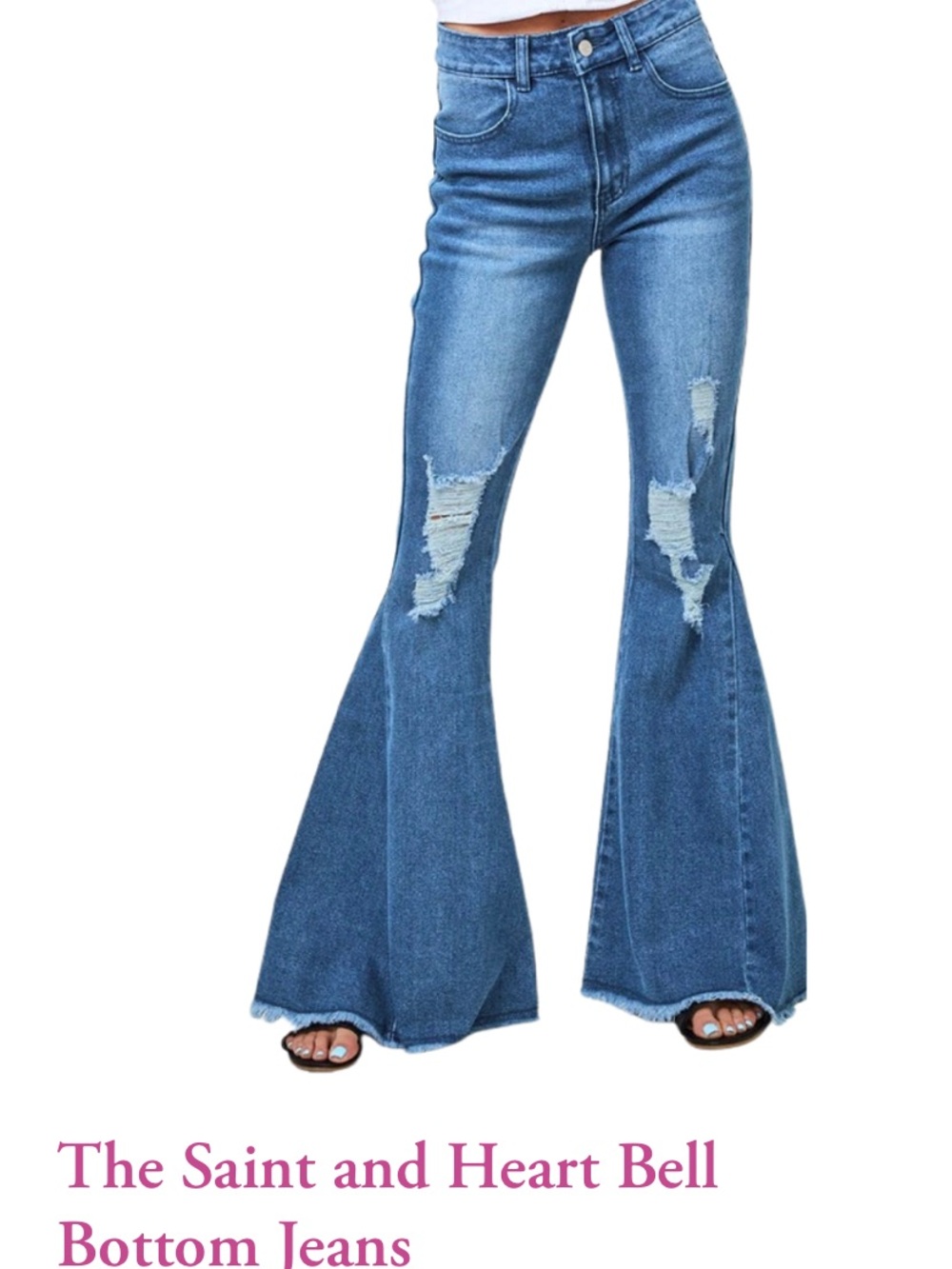 Saints & Hearts Huge Bell Bottom Stretchy high-rise Jeans Distressed Knees 1X